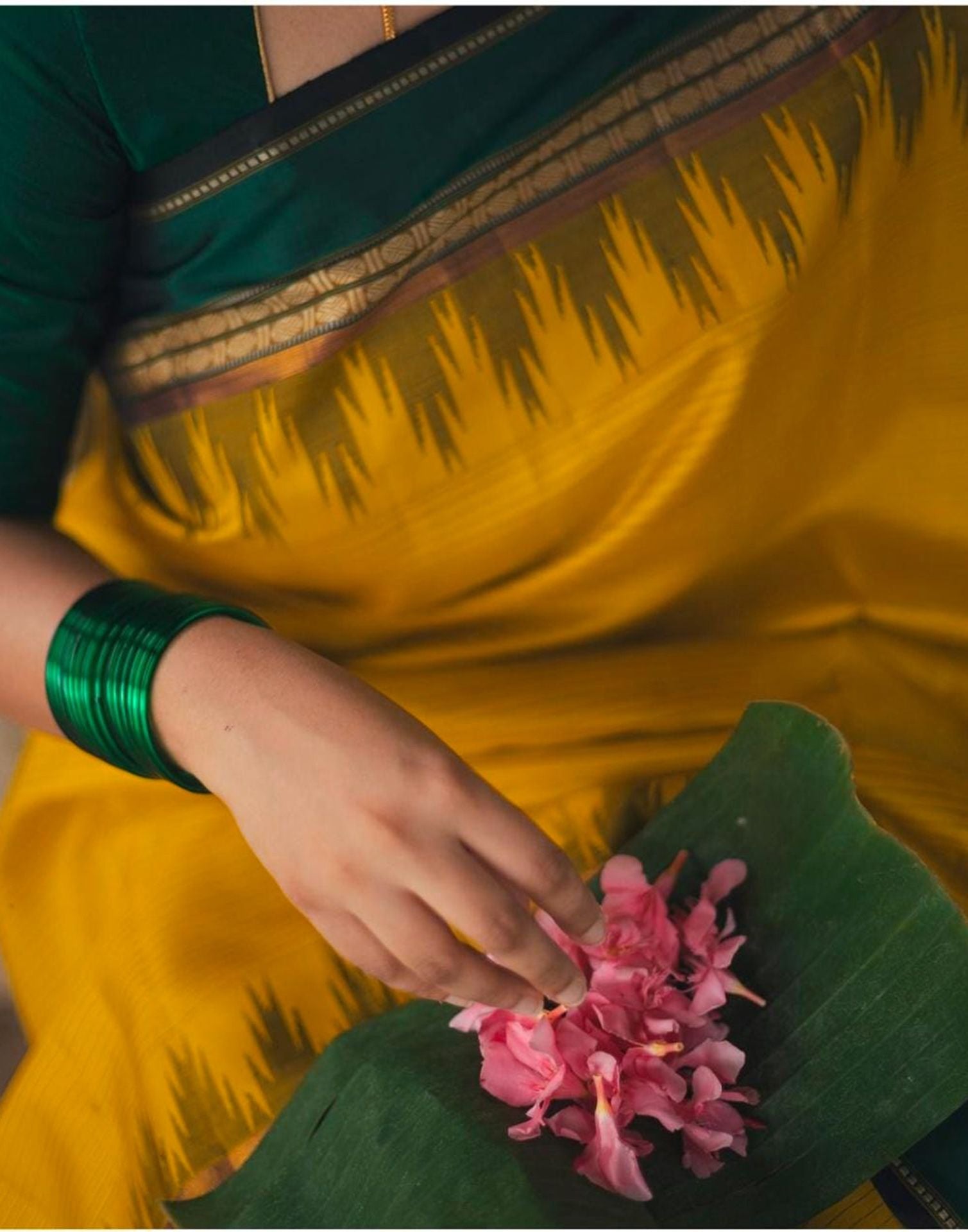 Mustard Jacquard Silk Saree