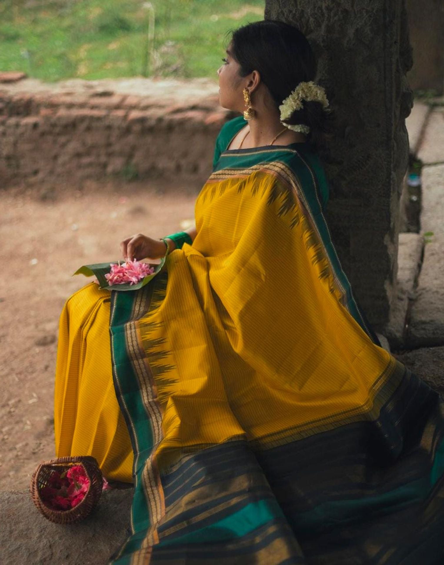 Mustard Jacquard Silk Saree