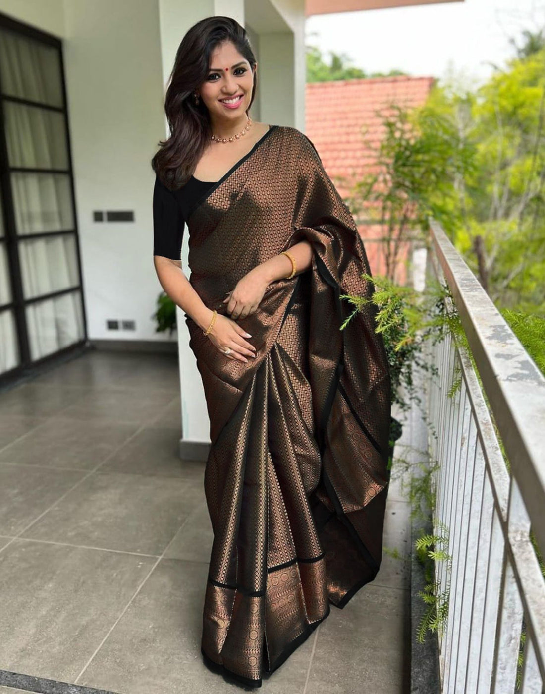 Copper Jacquard Silk Saree