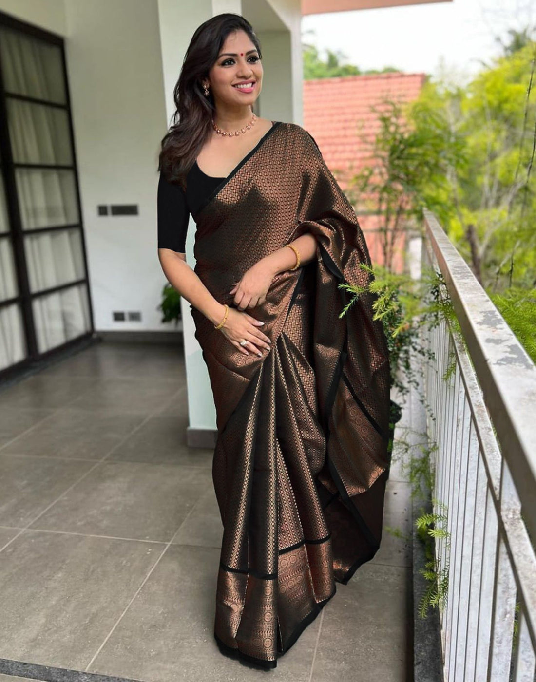 Copper Jacquard Silk Saree