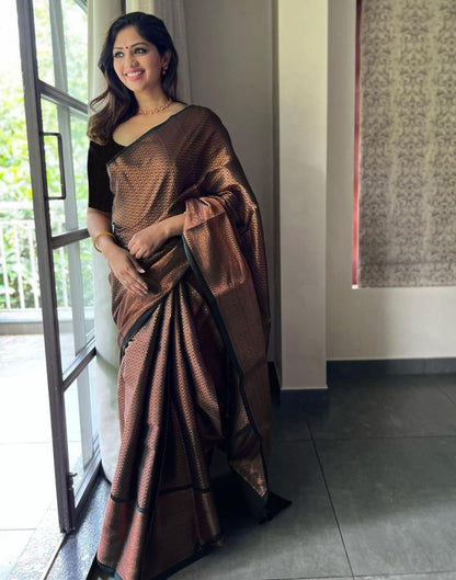 Copper Jacquard Silk Saree