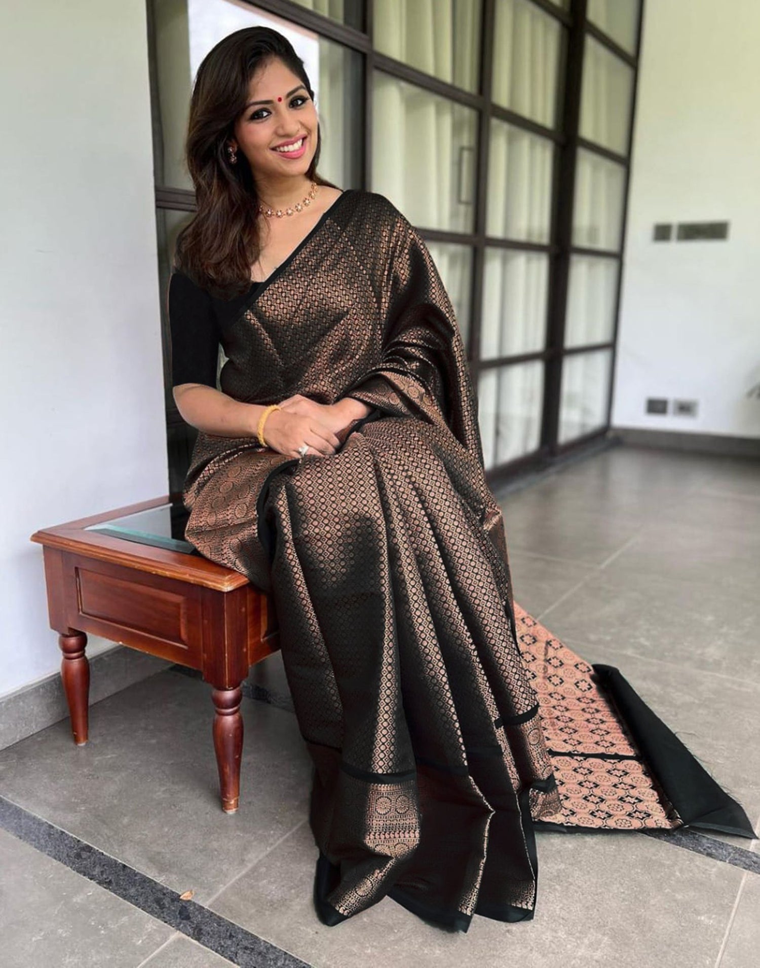 Copper Jacquard Silk Saree