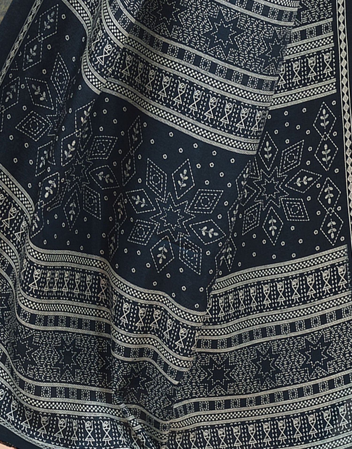 Navy Blue Printed Cotton Saree