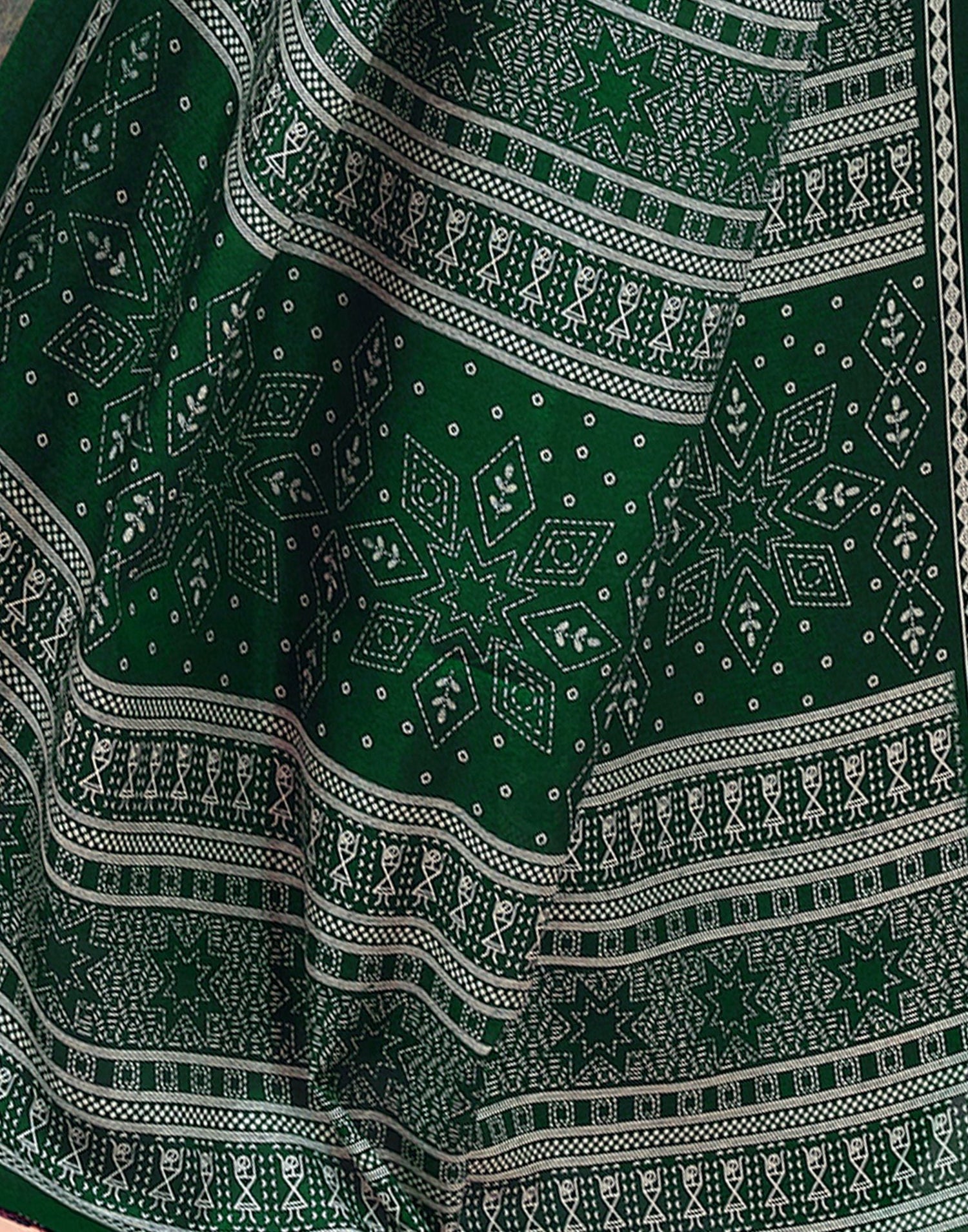 Dark Green Printed Cotton Saree