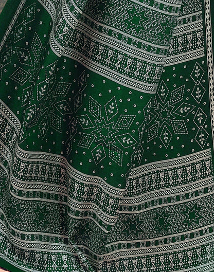 Dark Green Printed Cotton Saree