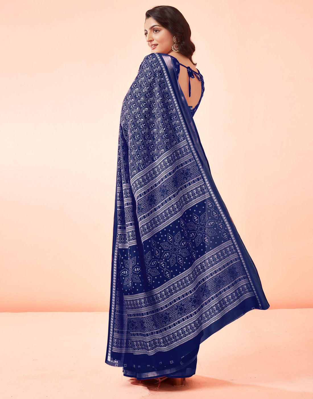 Dark Blue Printed Cotton Saree