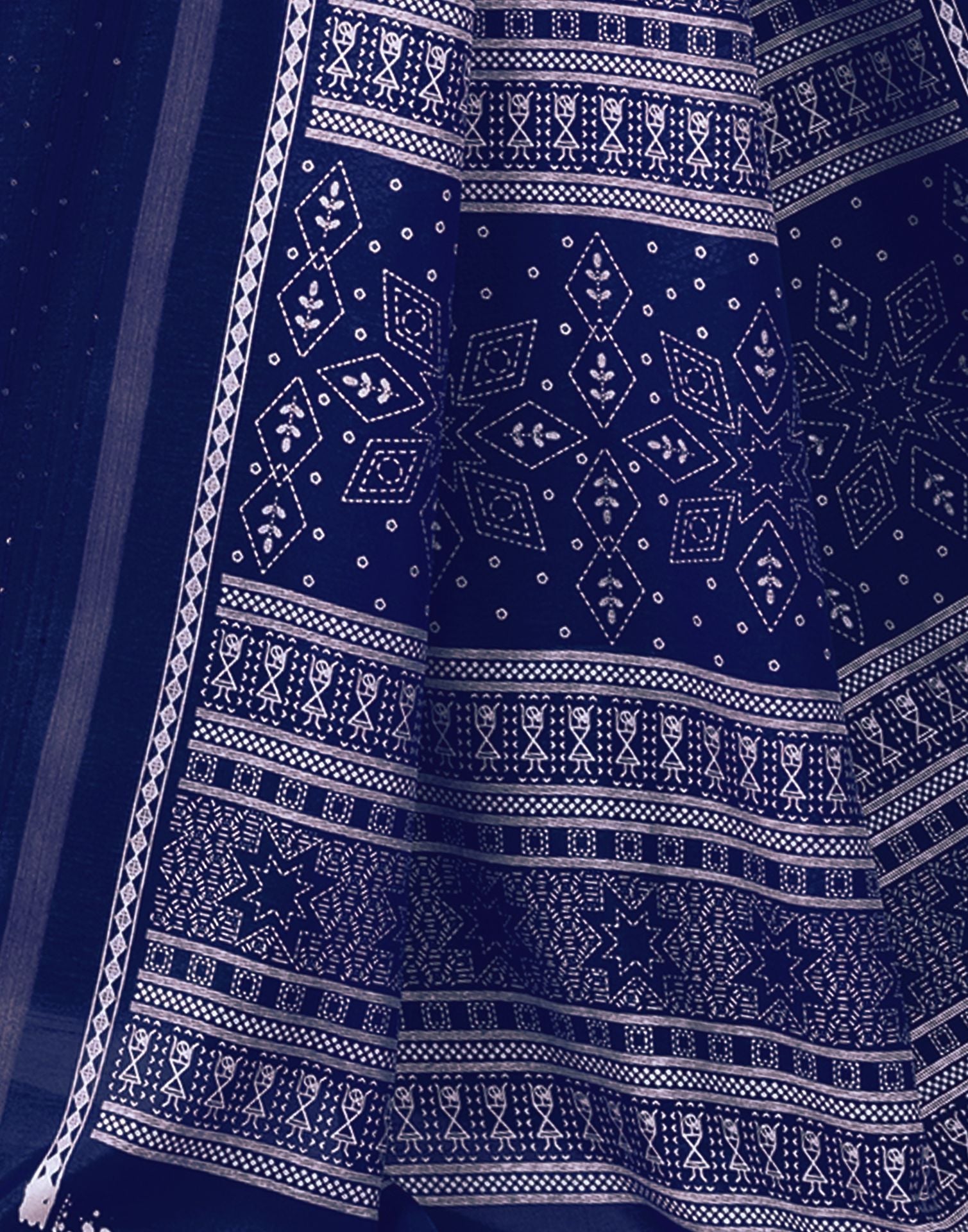 Dark Blue Printed Cotton Saree