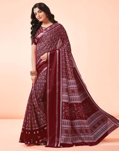 Maroon Printed Cotton Saree