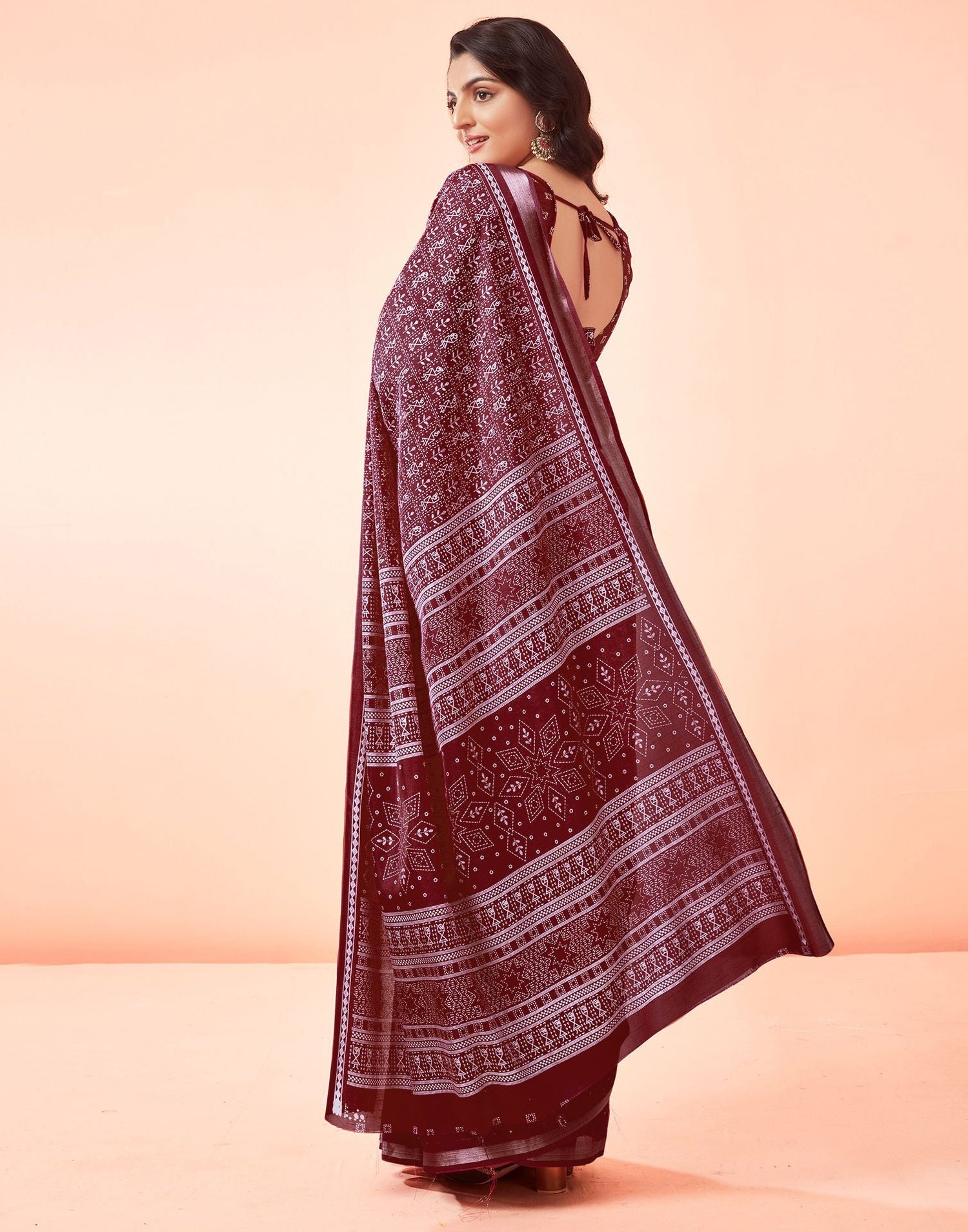 Maroon Printed Cotton Saree