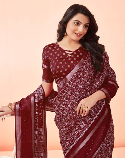 Maroon Printed Cotton Saree