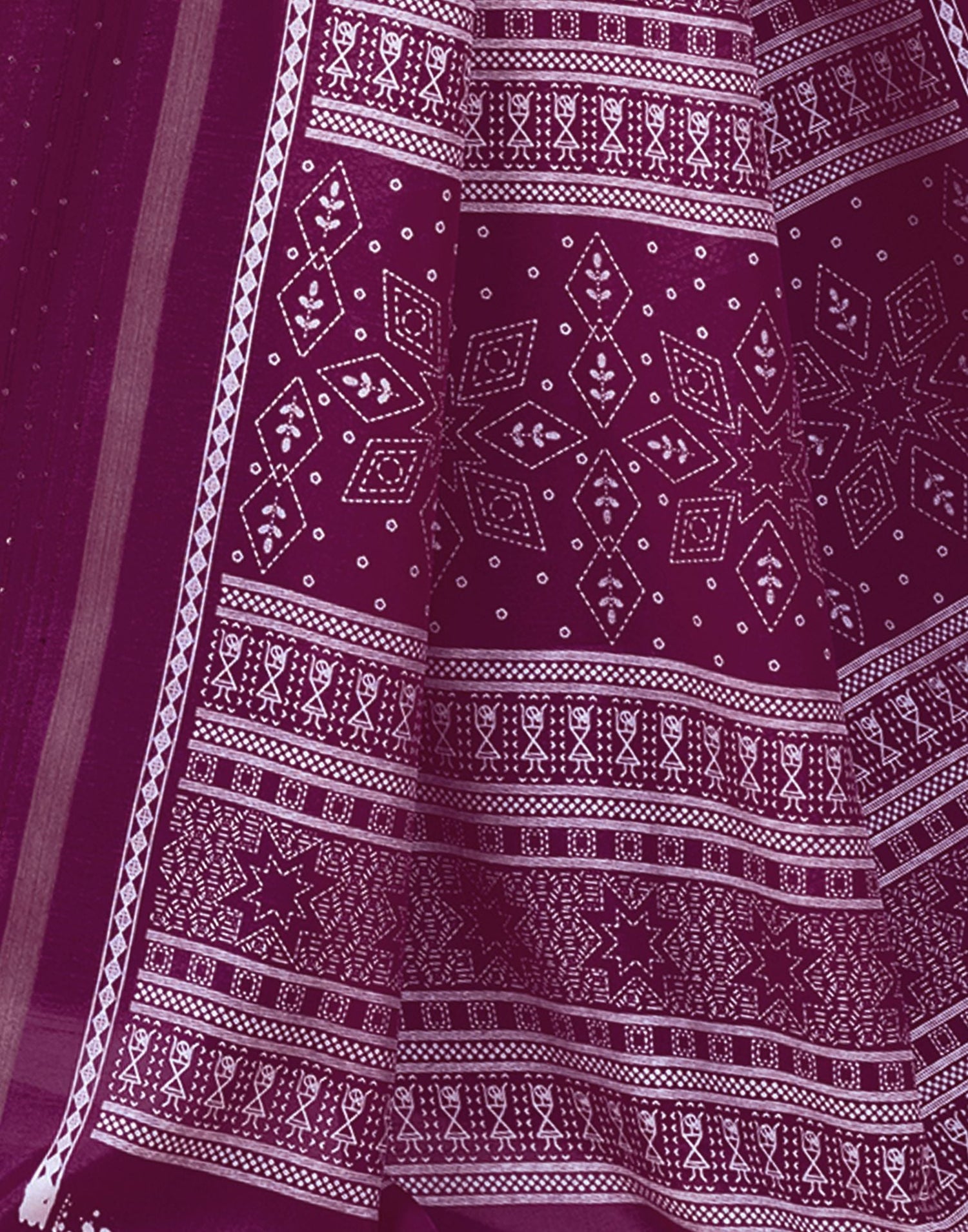 Wine Printed Cotton Saree