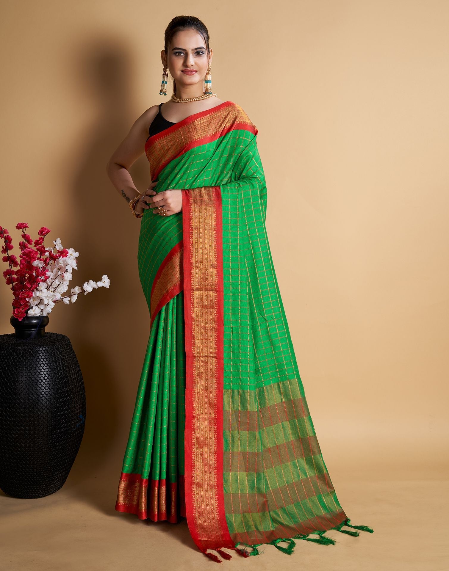 Green Self Woven Silk Saree