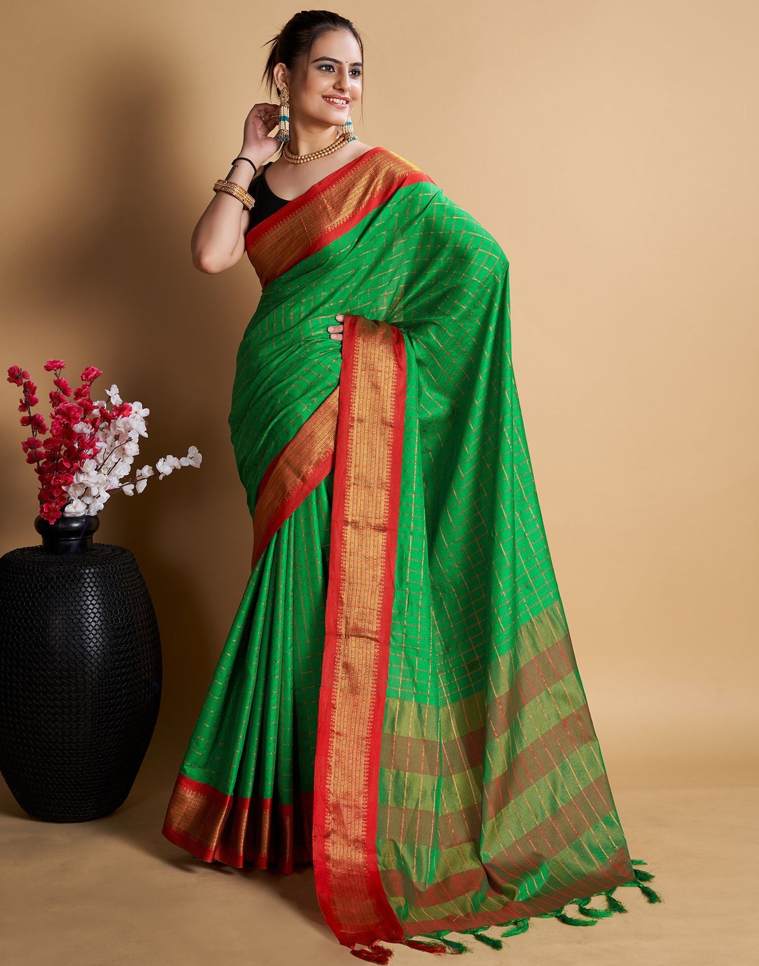 Green Self Woven Silk Saree