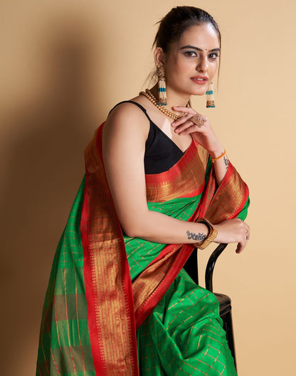 Green Self Woven Silk Saree