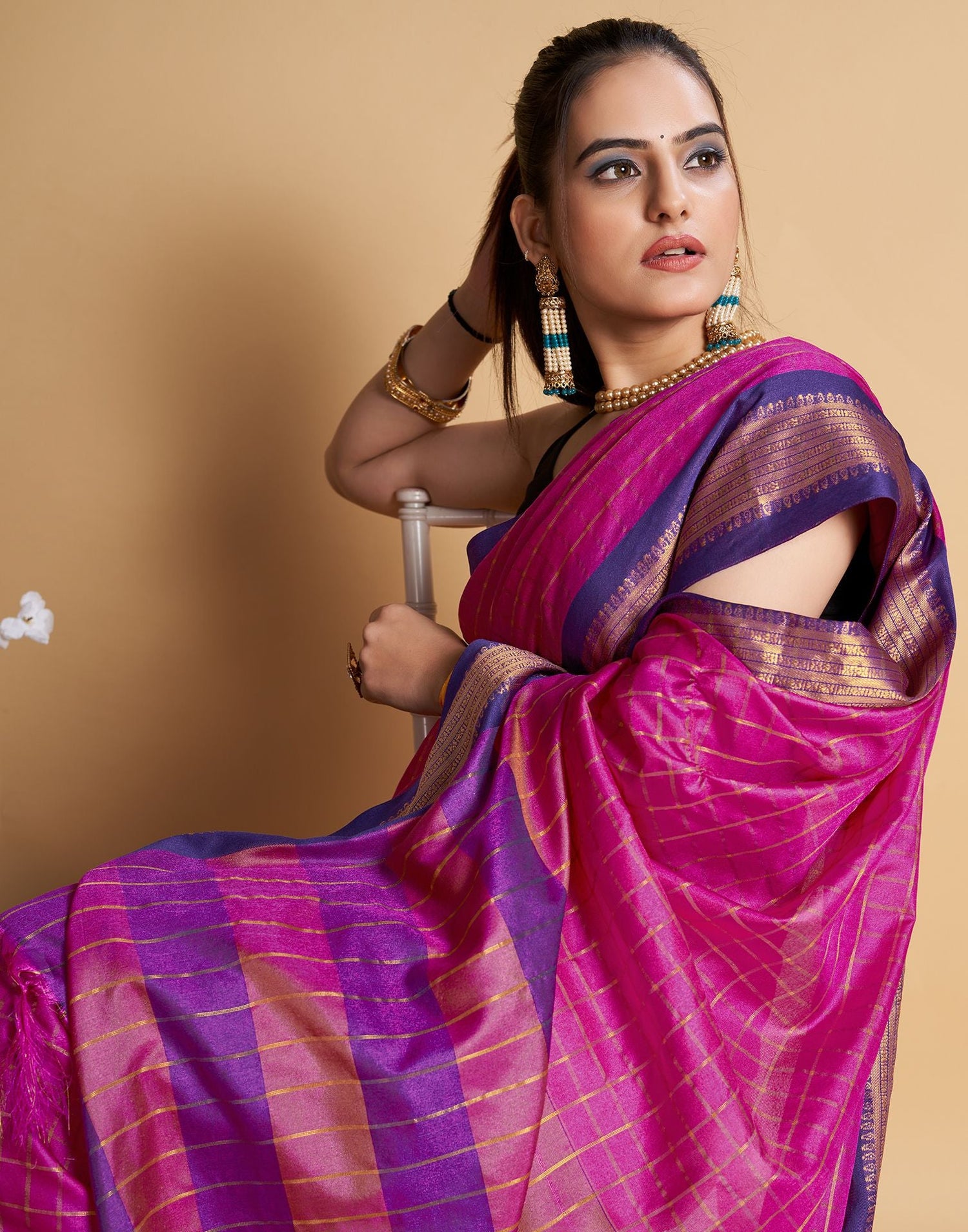 Pink Self Woven Silk Saree