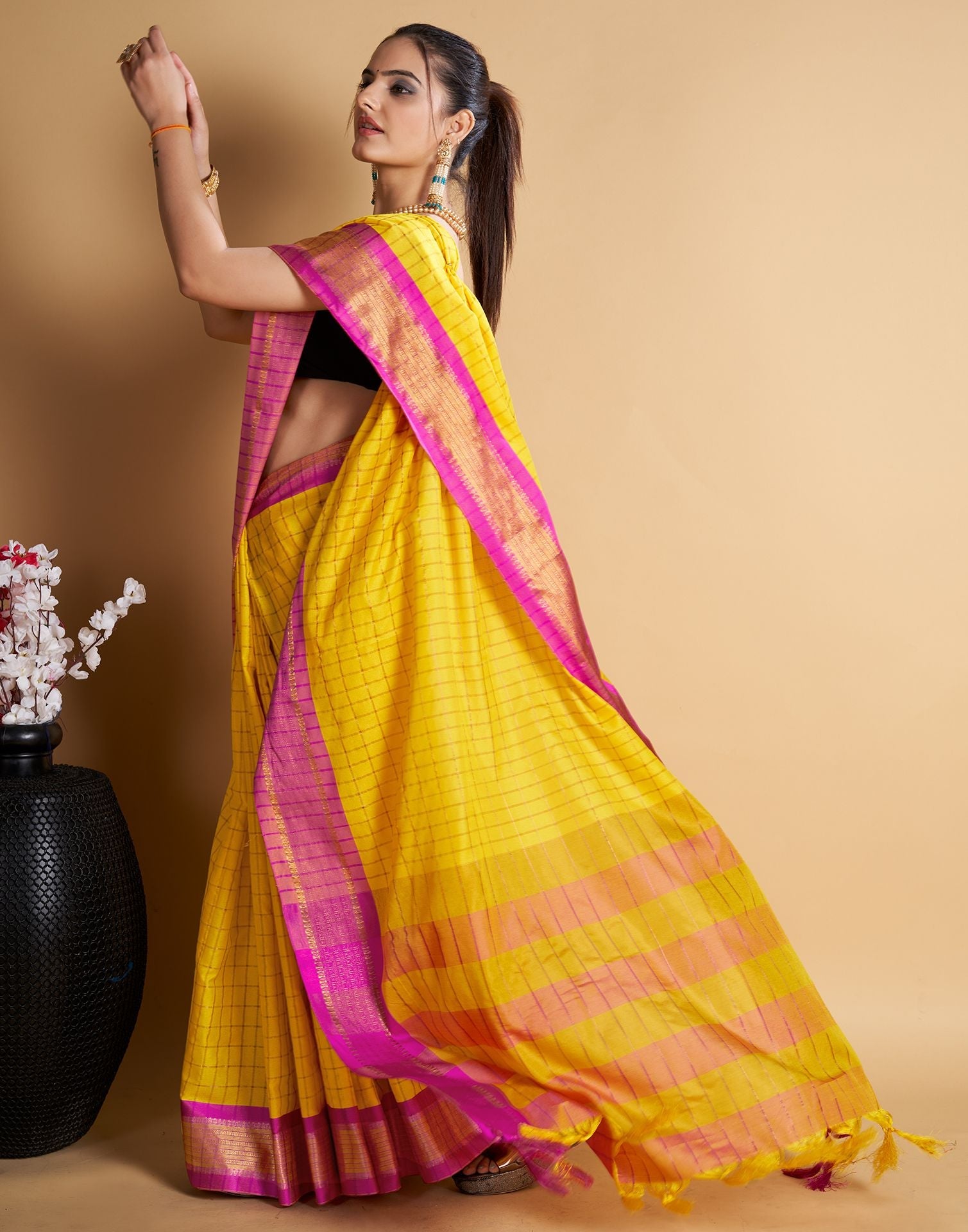 Yellow Self Woven Silk Saree