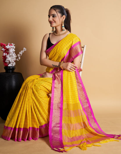 Yellow Self Woven Silk Saree