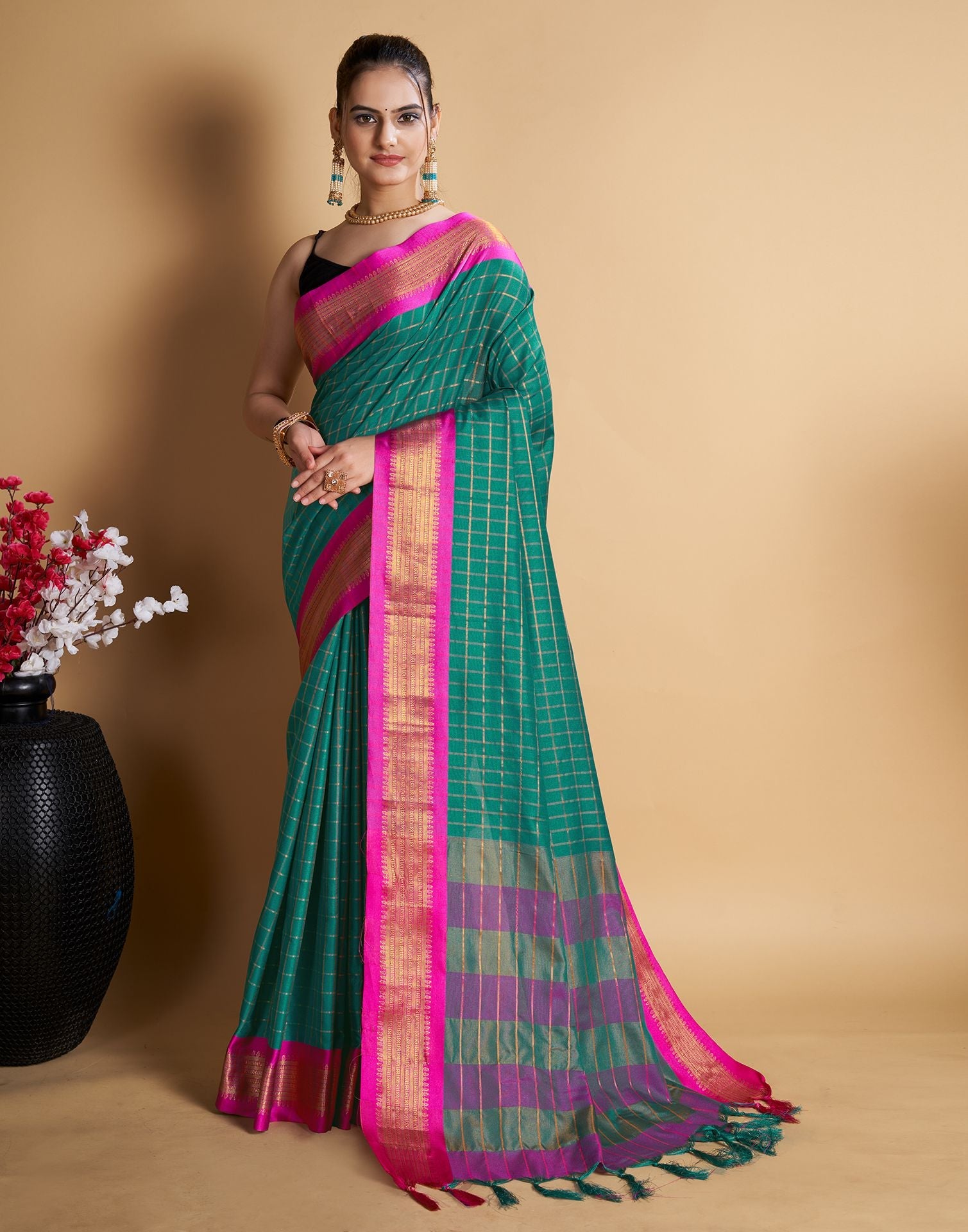 Rama Green Self Woven Silk Saree