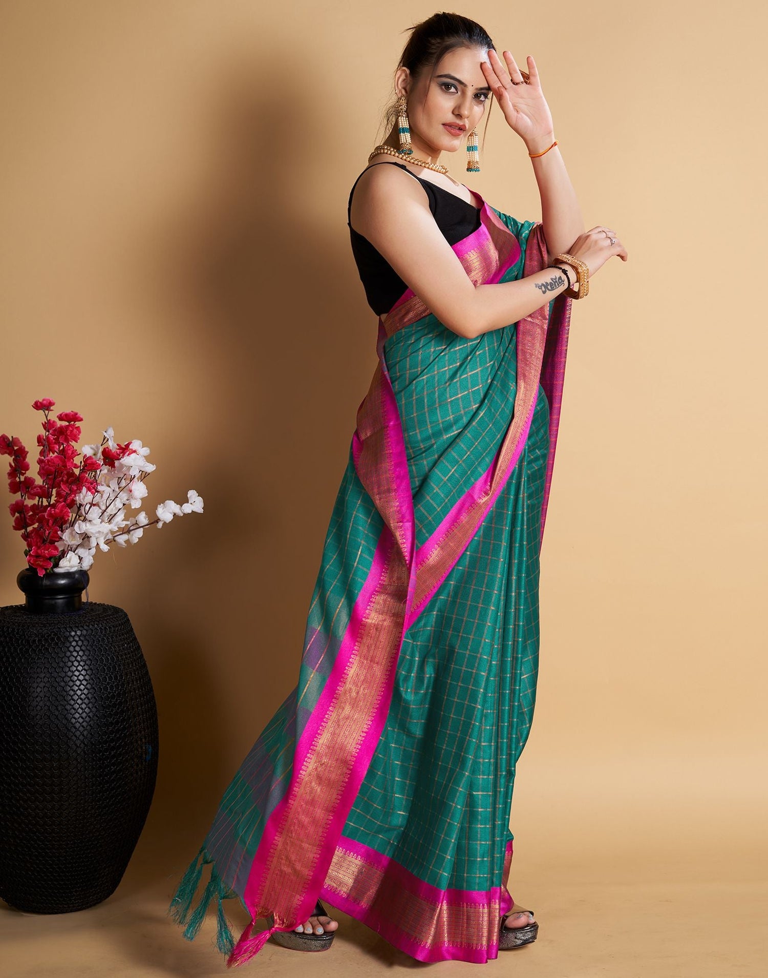 Rama Green Self Woven Silk Saree