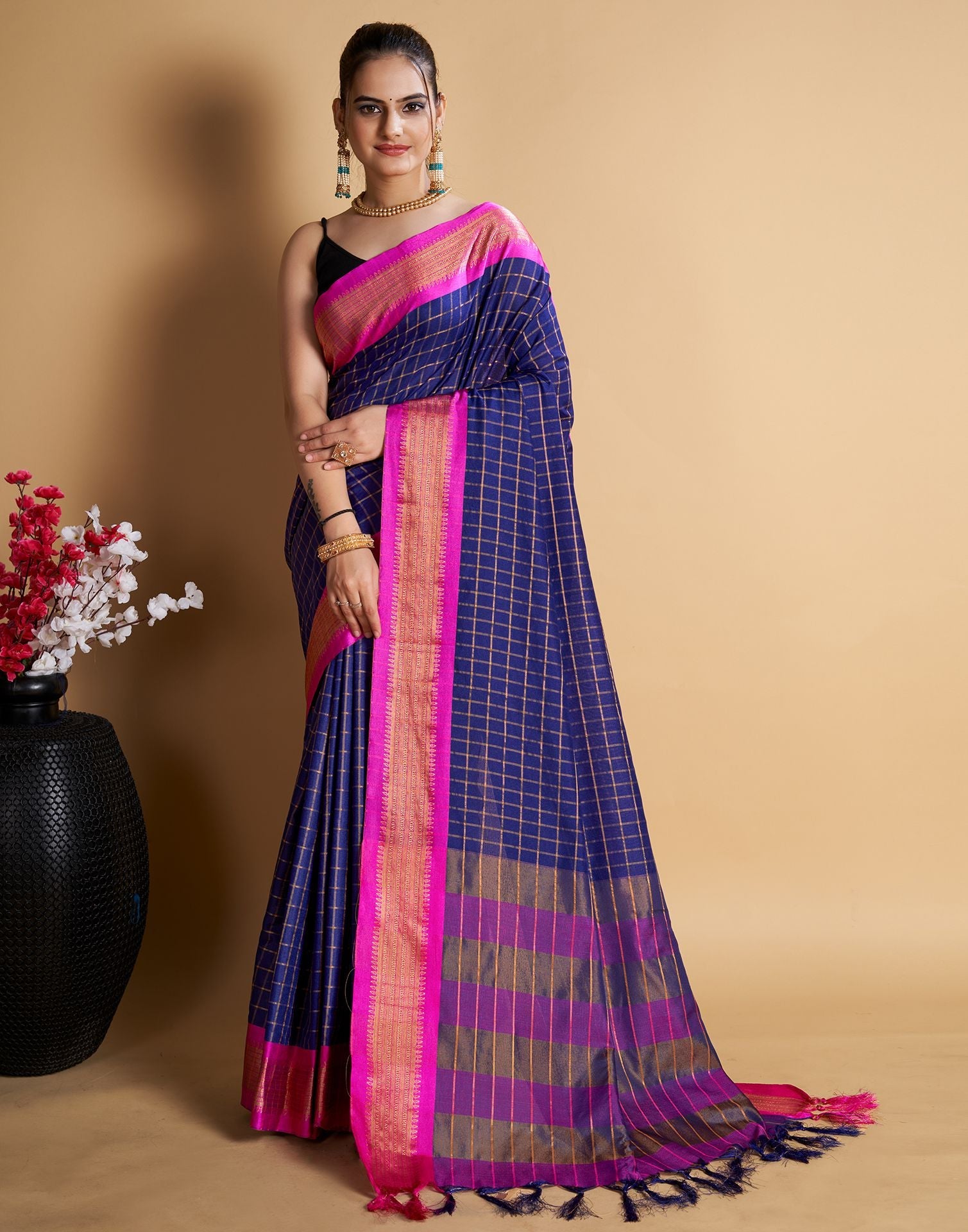 Drak Blue Self Woven Silk Saree