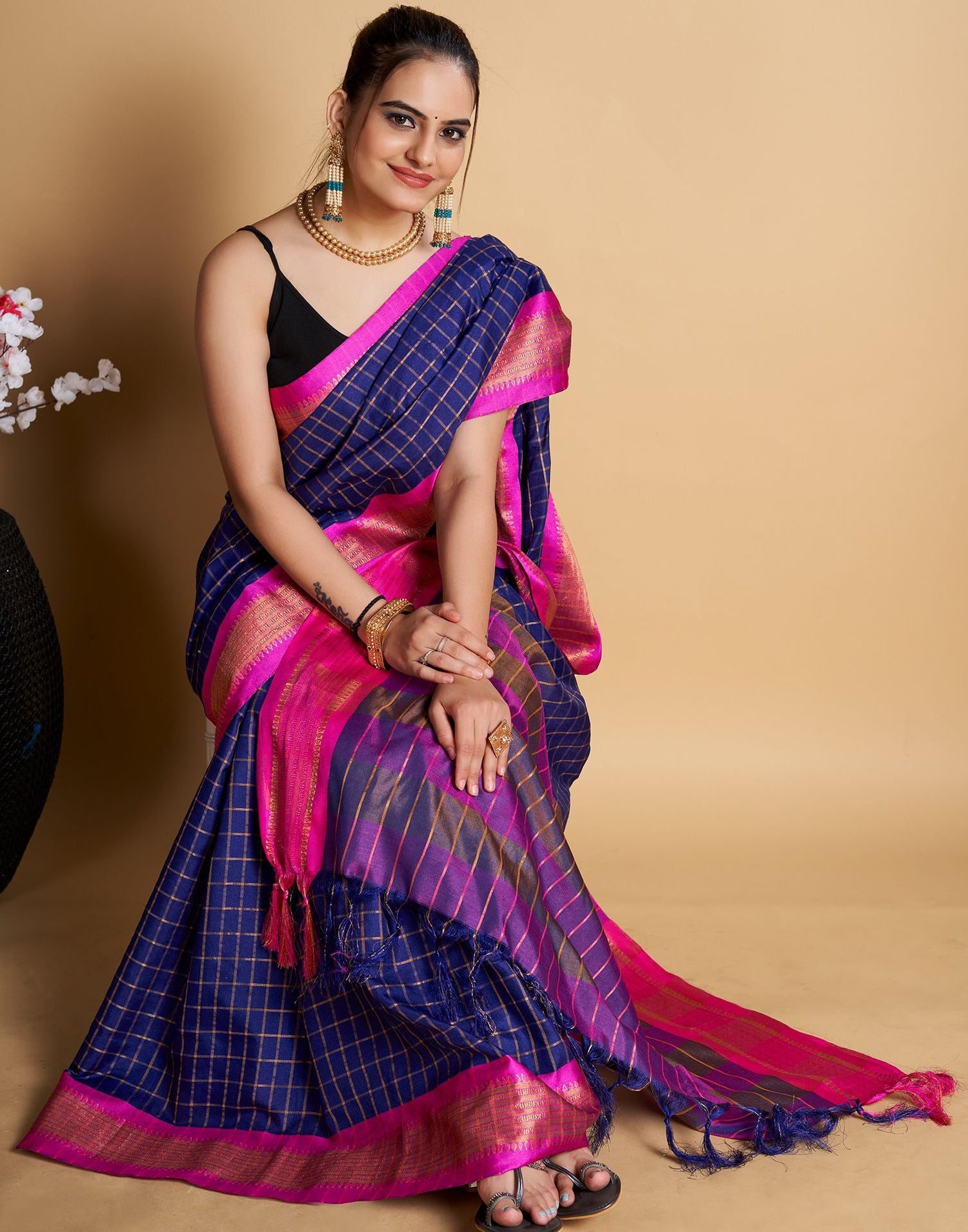 Drak Blue Self Woven Silk Saree