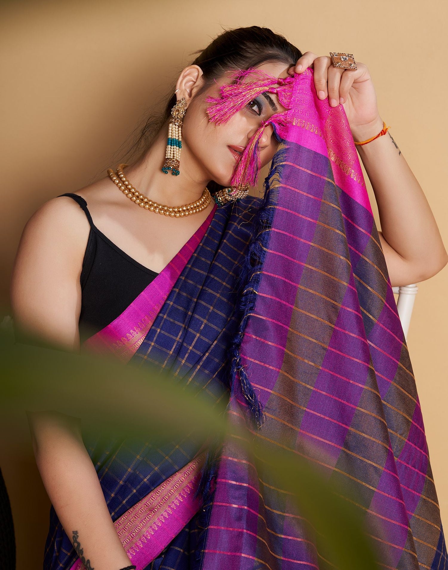 Drak Blue Self Woven Silk Saree