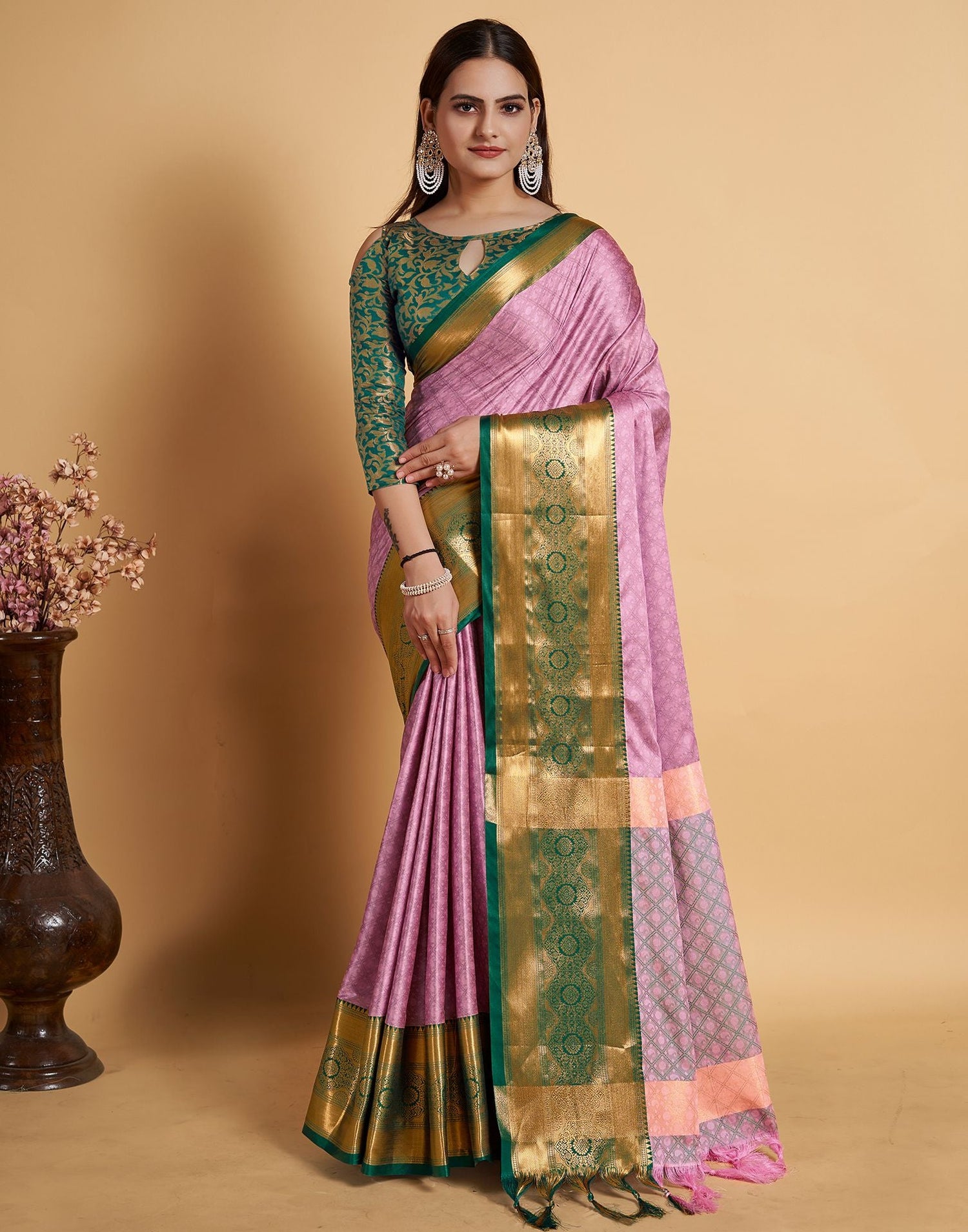 Light Pink Jacquard Silk Saree