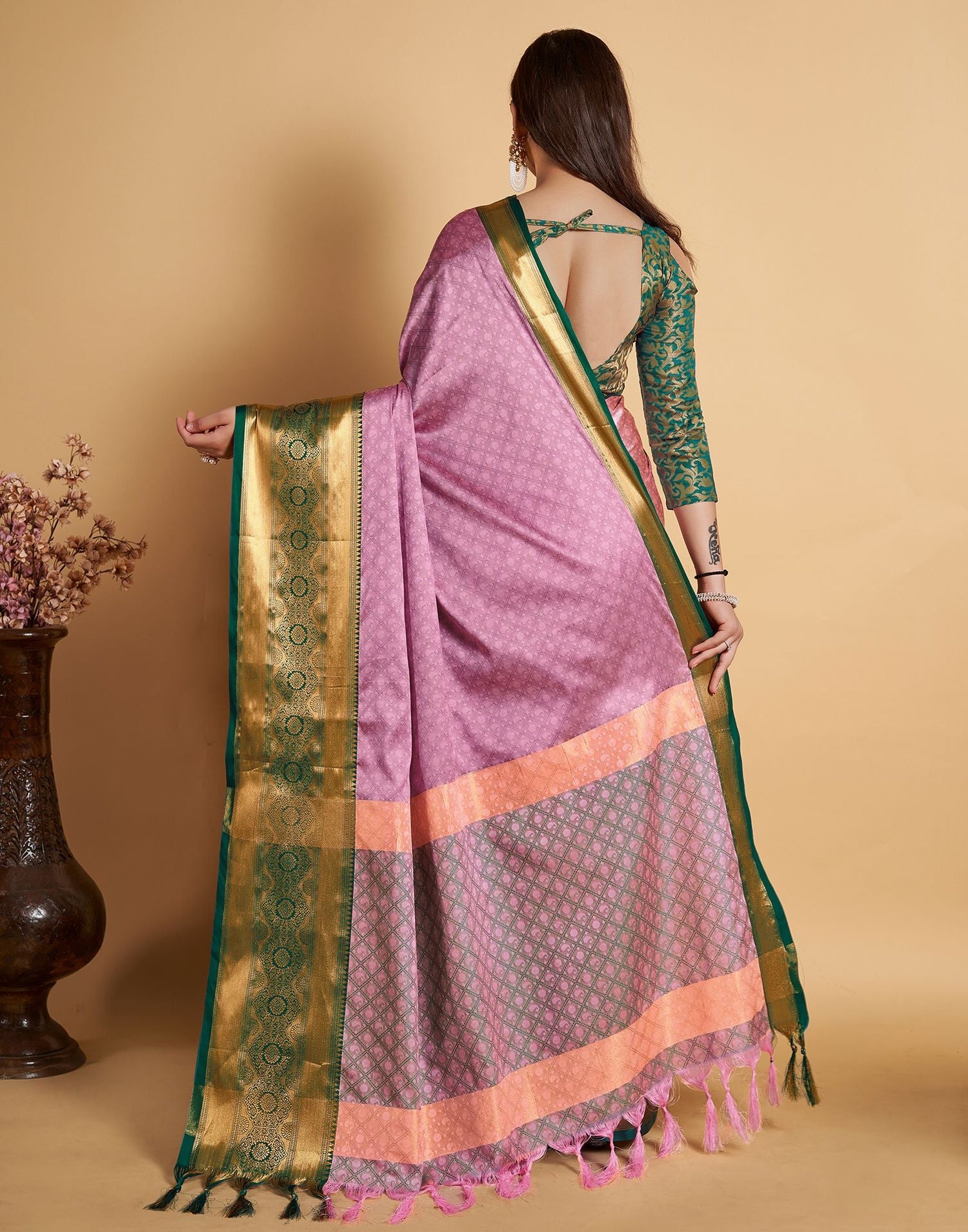 Light Pink Jacquard Silk Saree