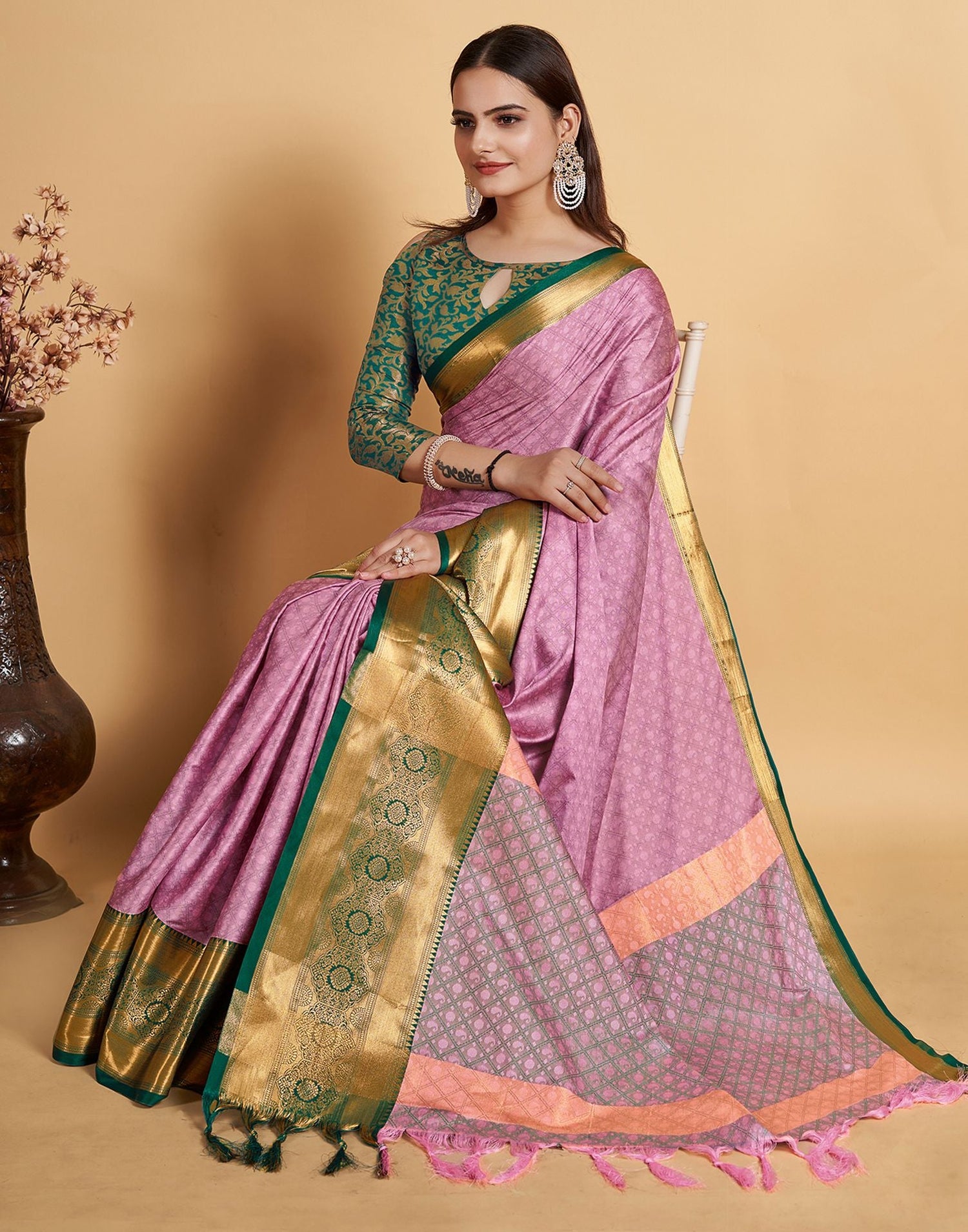 Light Pink Jacquard Silk Saree