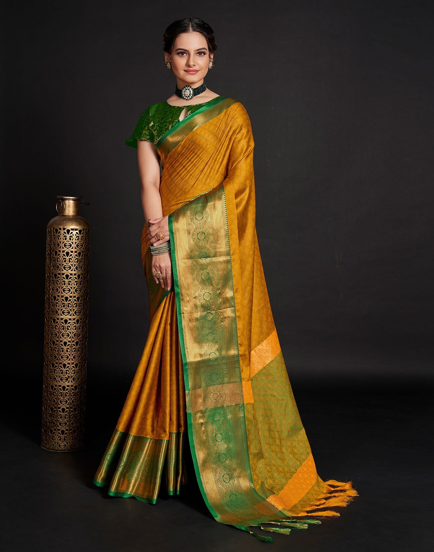 Yellow Jacquard Silk Saree