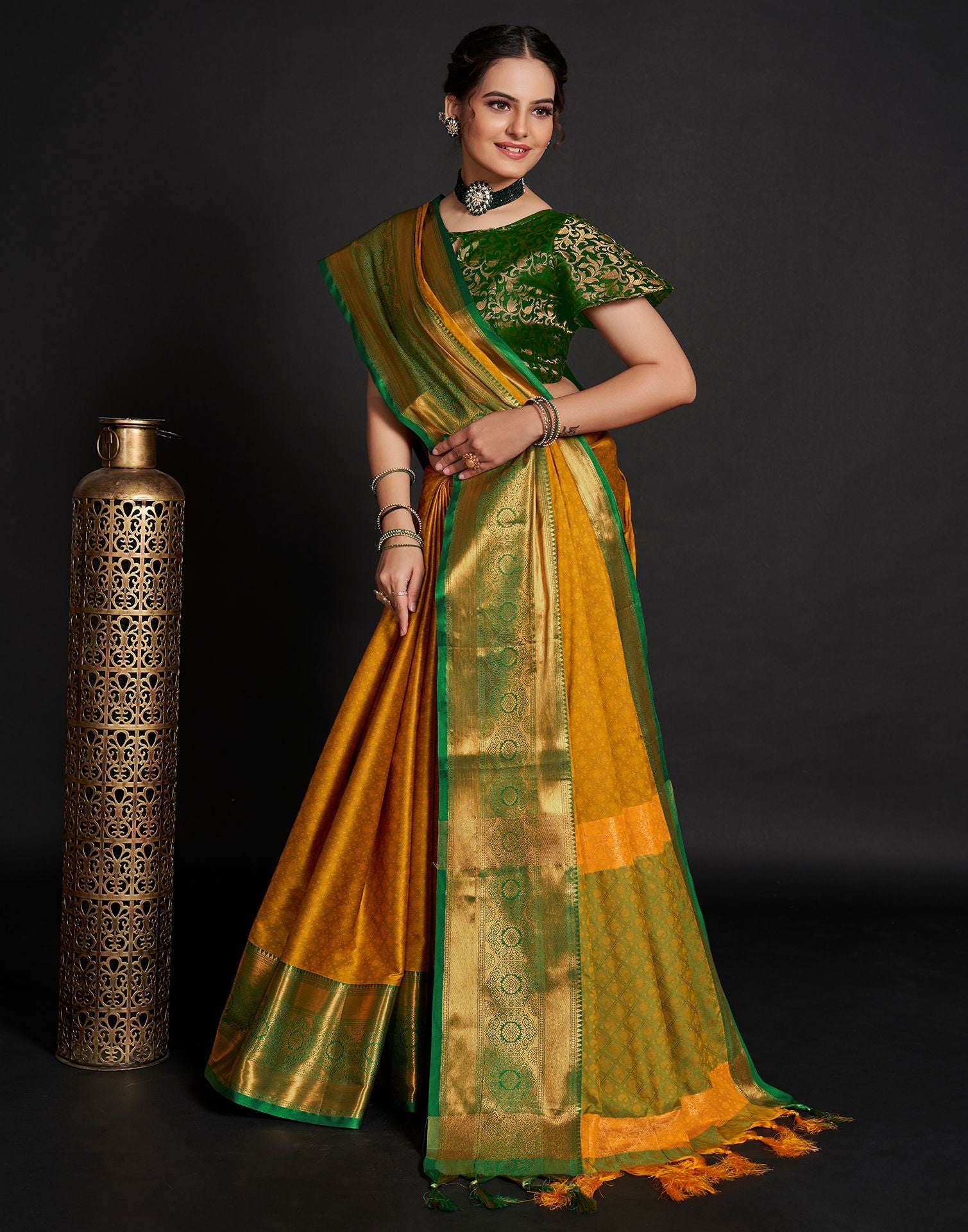 Yellow Jacquard Silk Saree