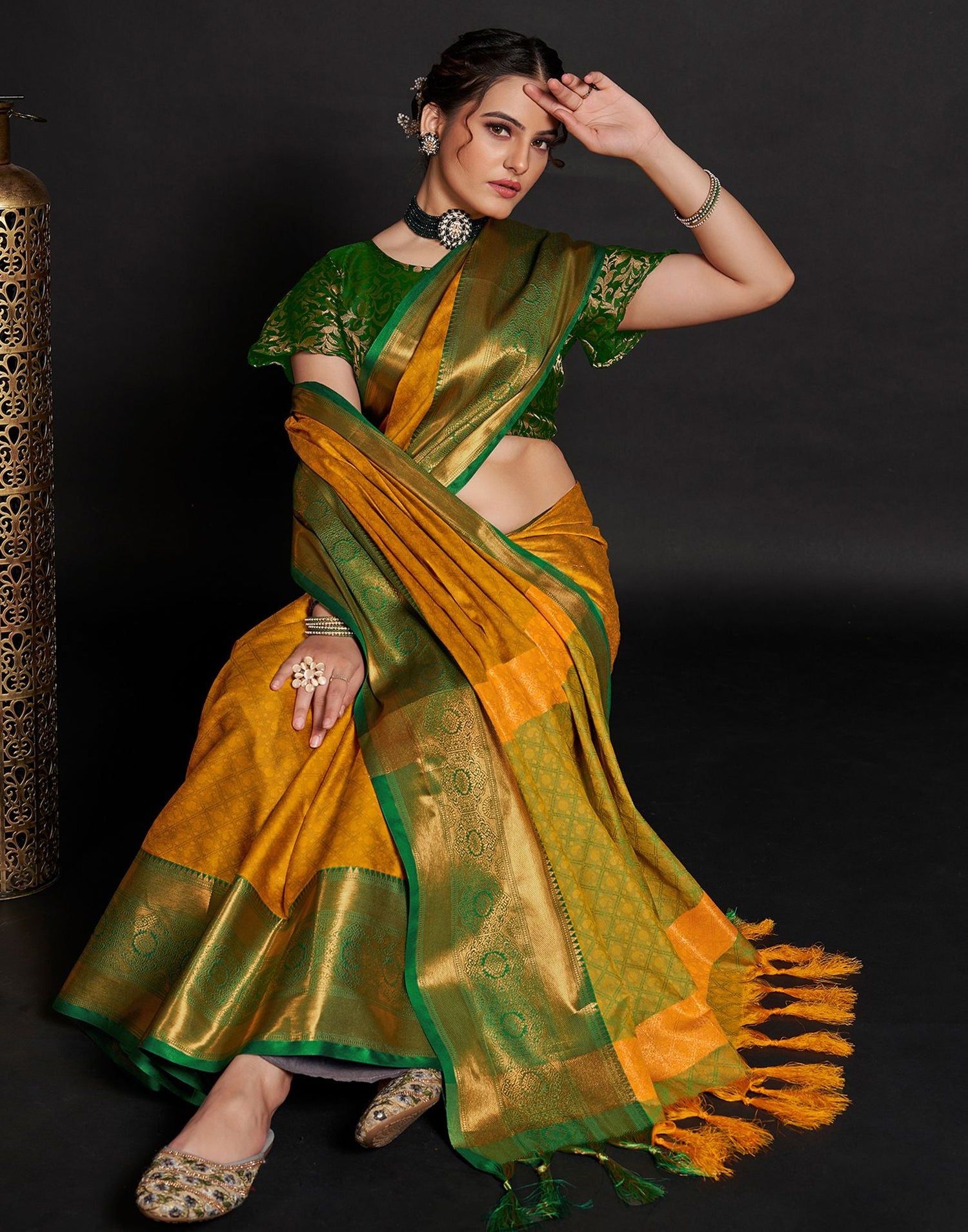 Yellow Jacquard Silk Saree