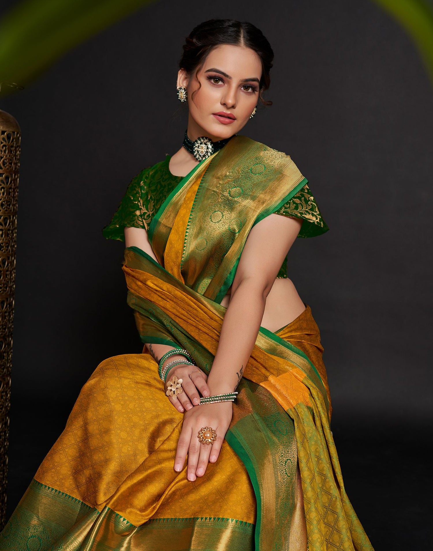 Yellow Jacquard Silk Saree