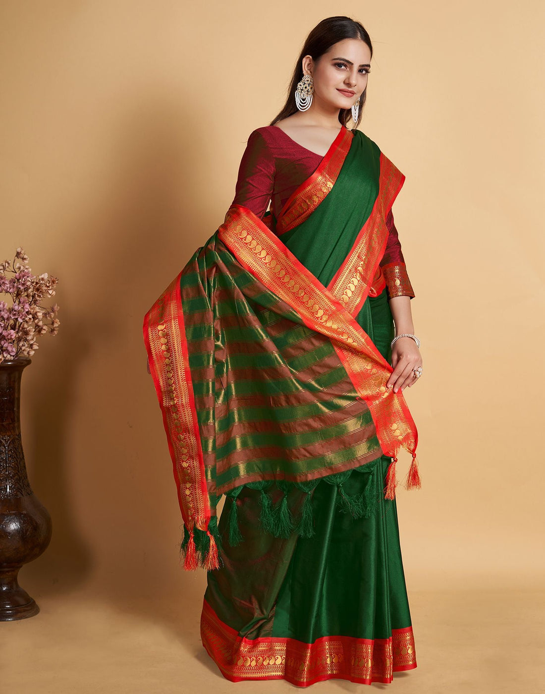 Dark Green Jacquard Silk Saree