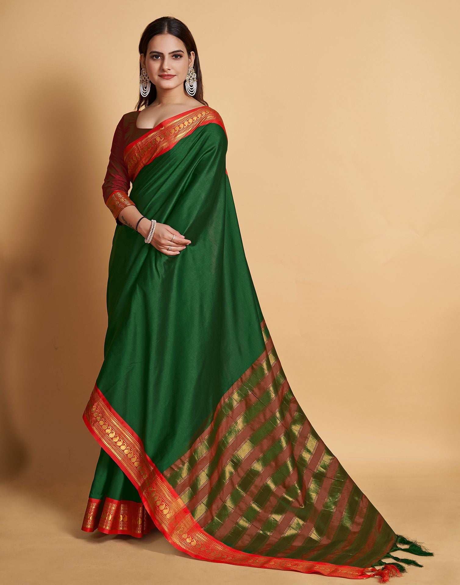 Dark Green Jacquard Silk Saree