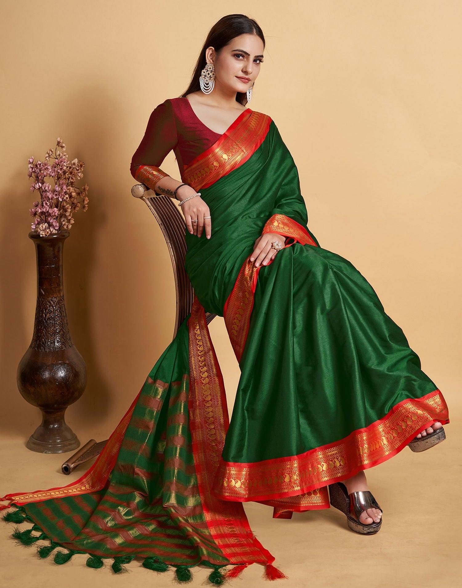 Dark Green Jacquard Silk Saree