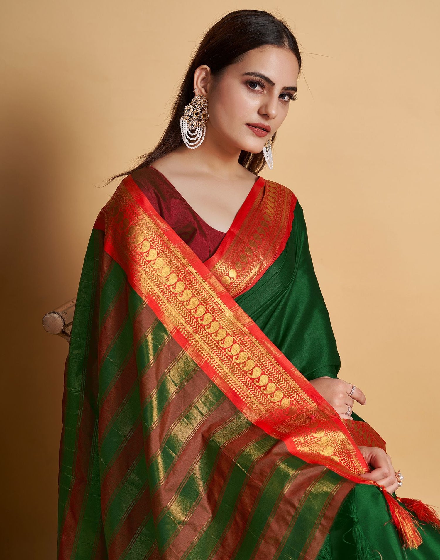 Dark Green Jacquard Silk Saree