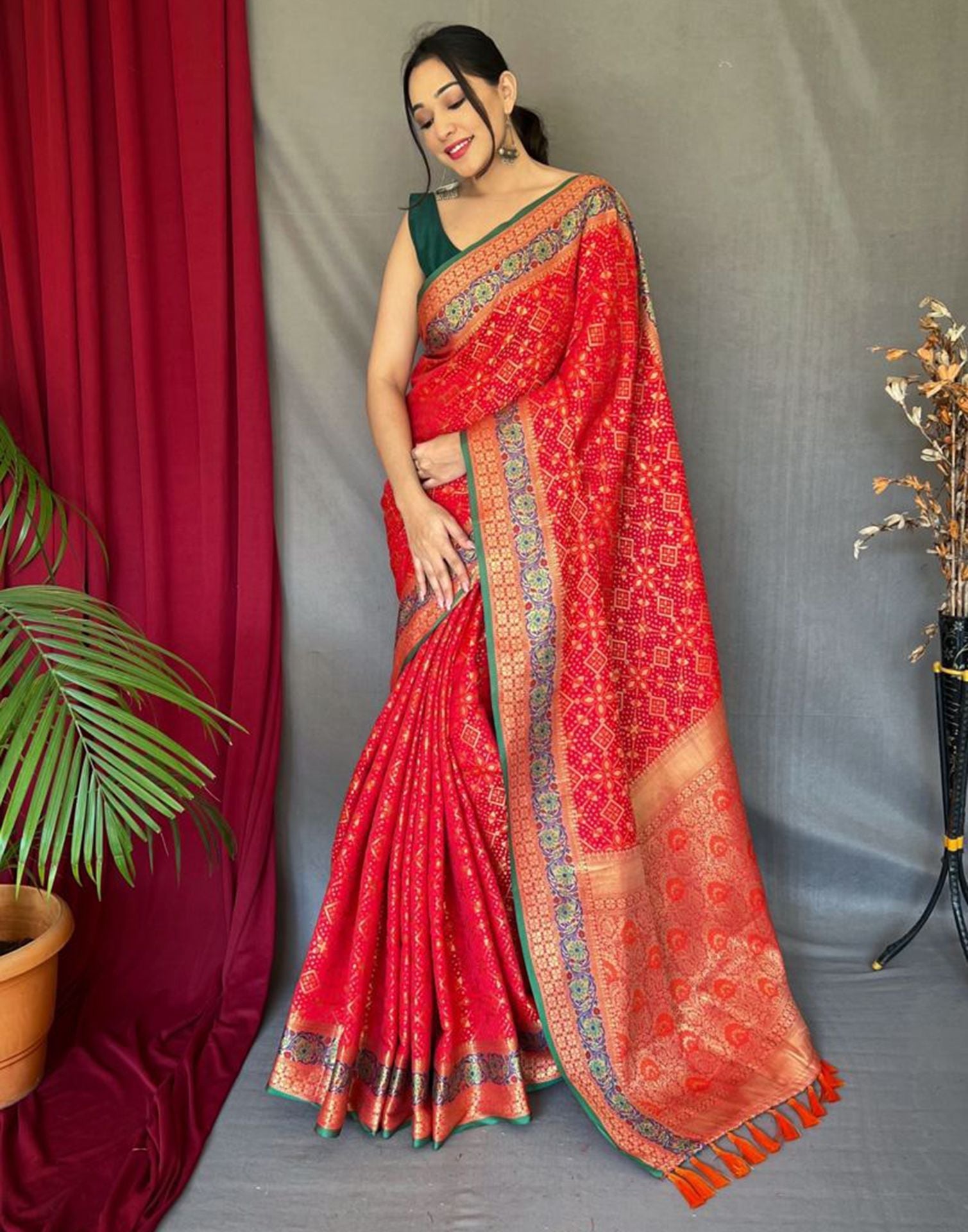 Red Jacquard Silk Saree