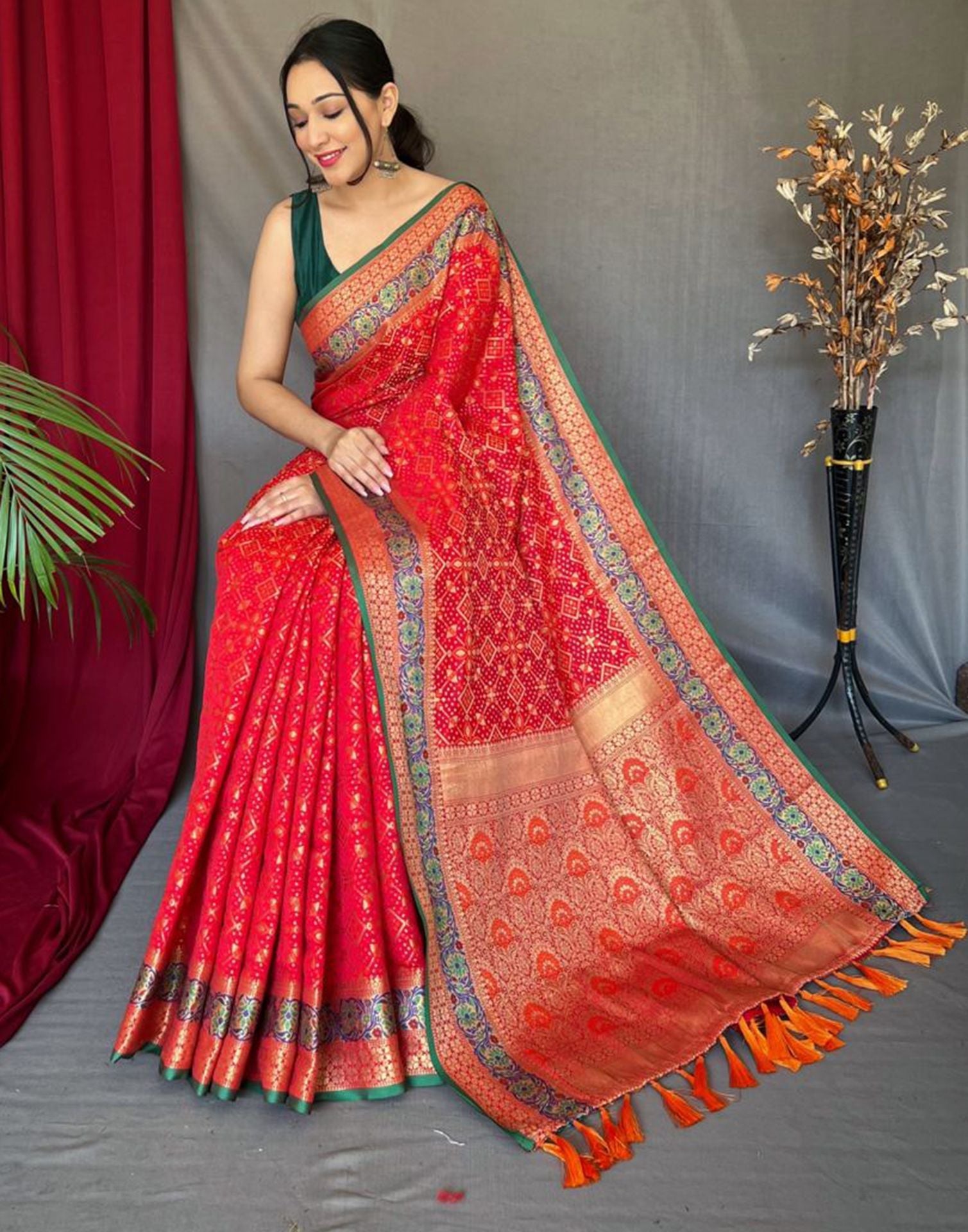 Red Jacquard Silk Saree