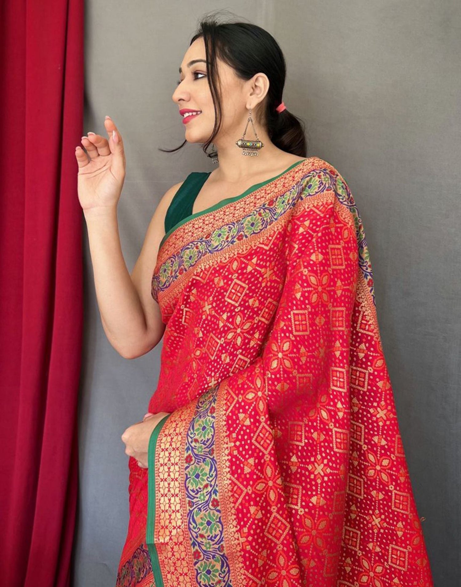 Red Jacquard Silk Saree