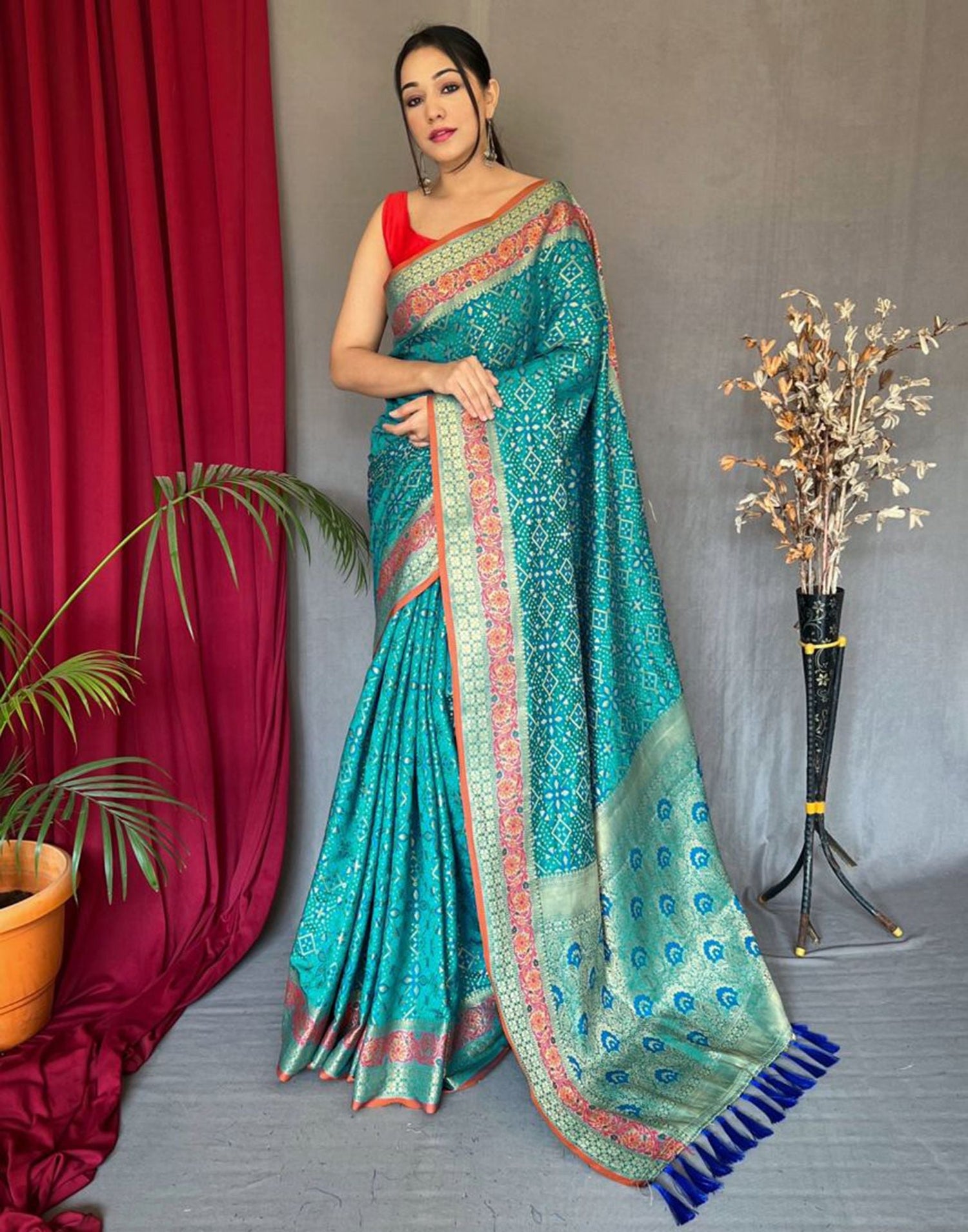 Blue Jacquard Silk Saree