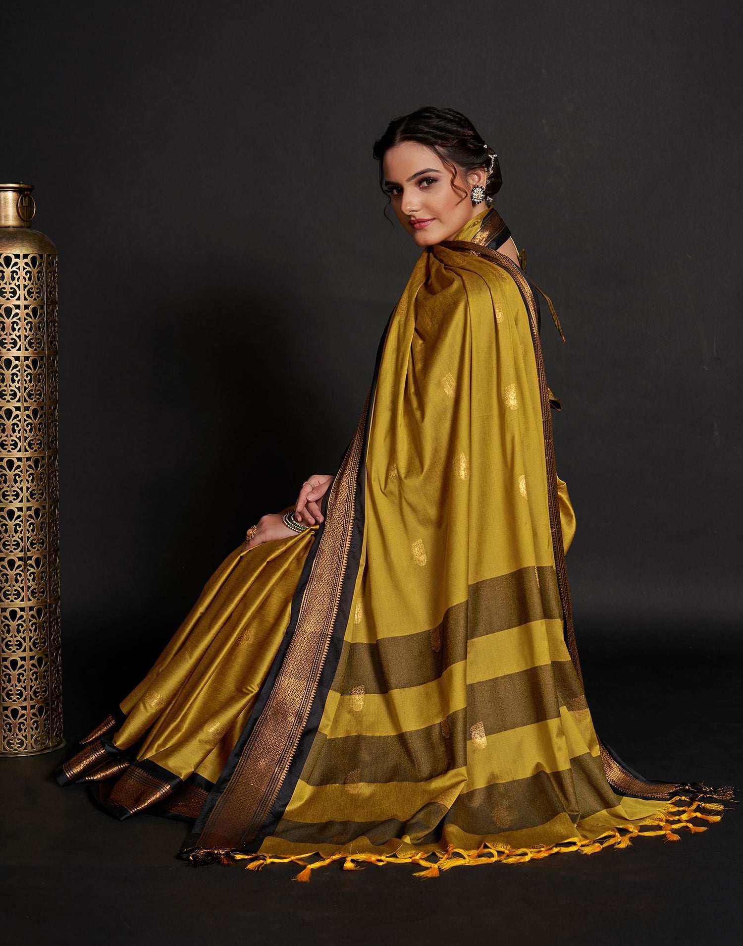 Yellow Jacquard Silk Saree