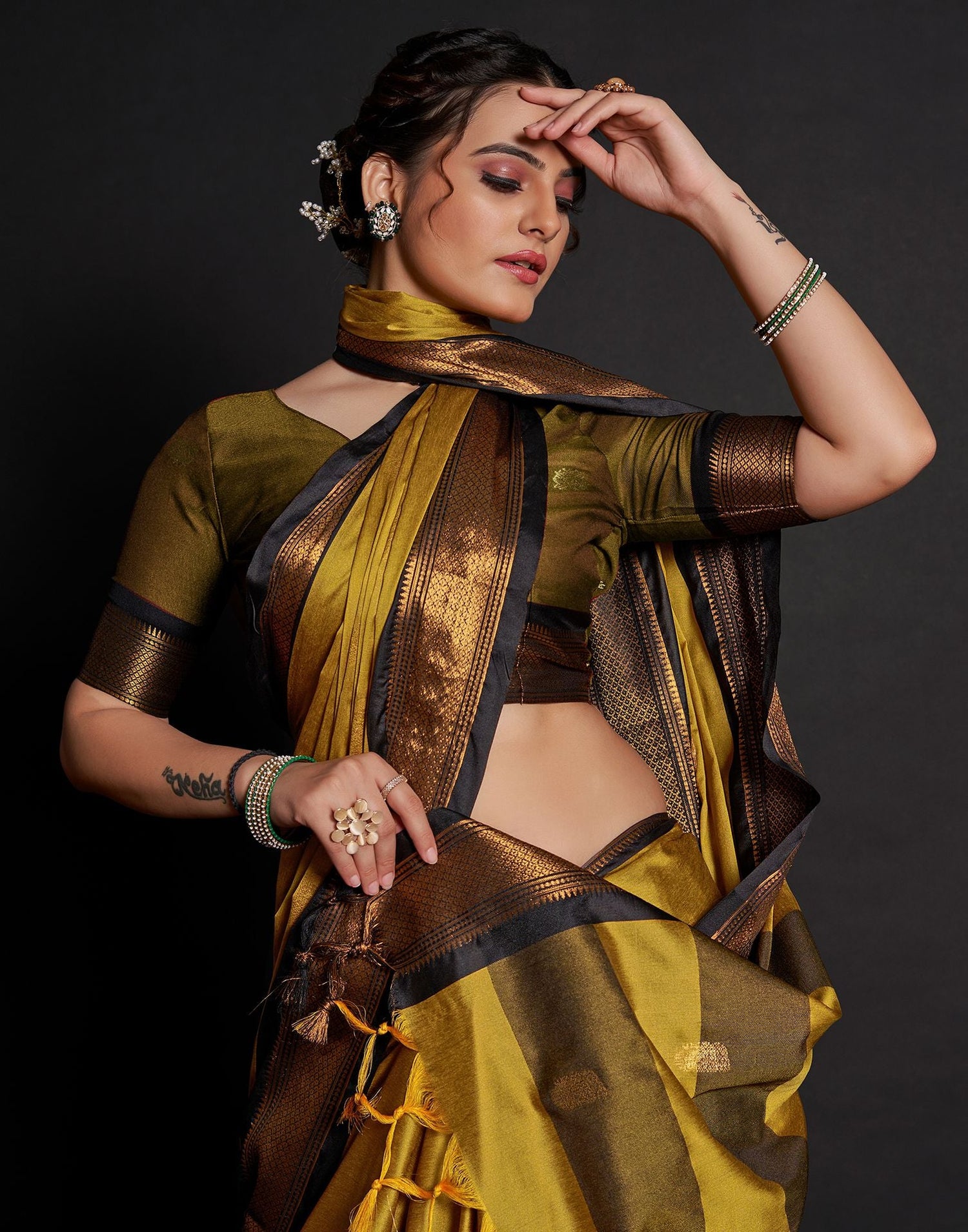 Yellow Jacquard Silk Saree