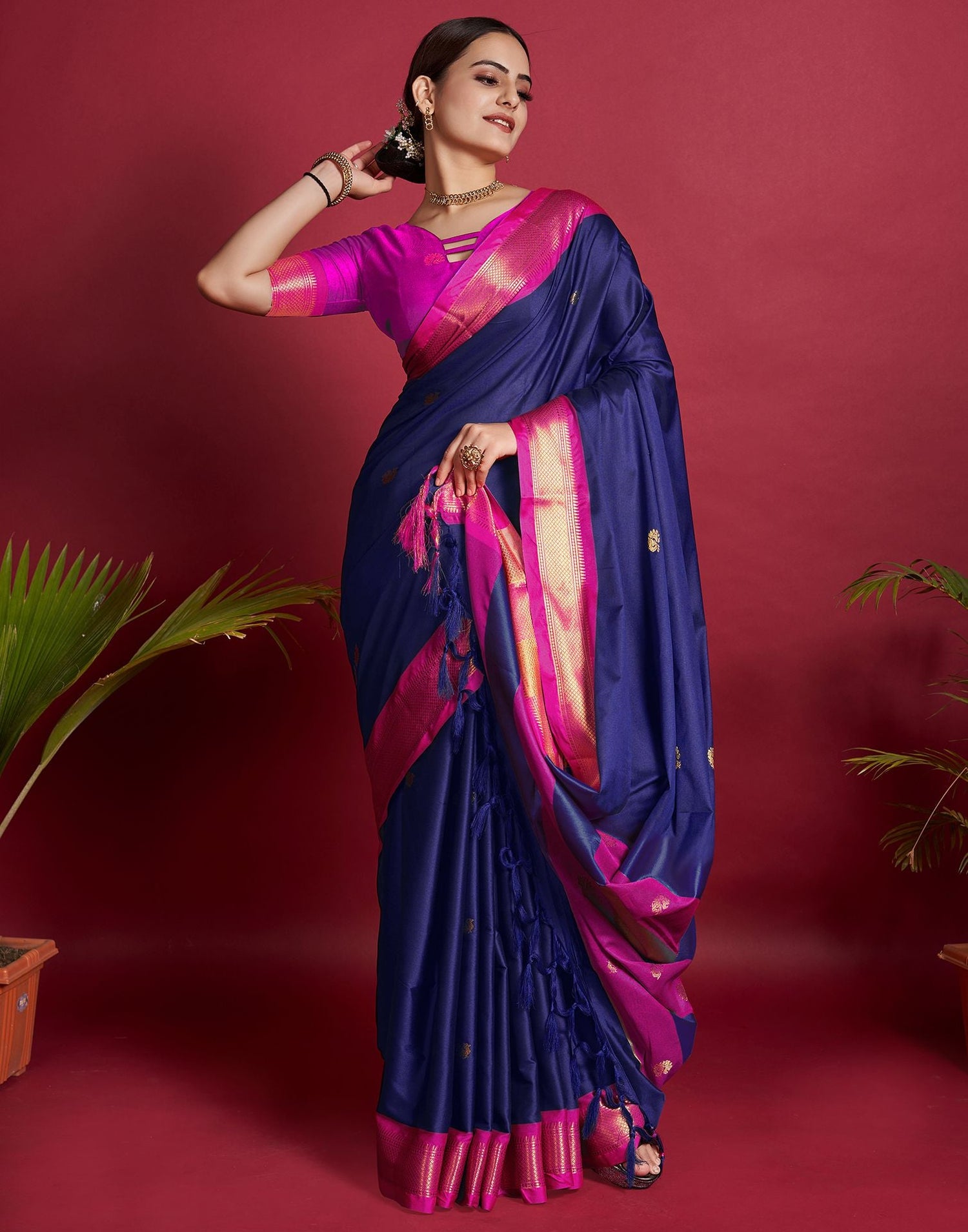 Dark Blue Jacquard Silk Saree