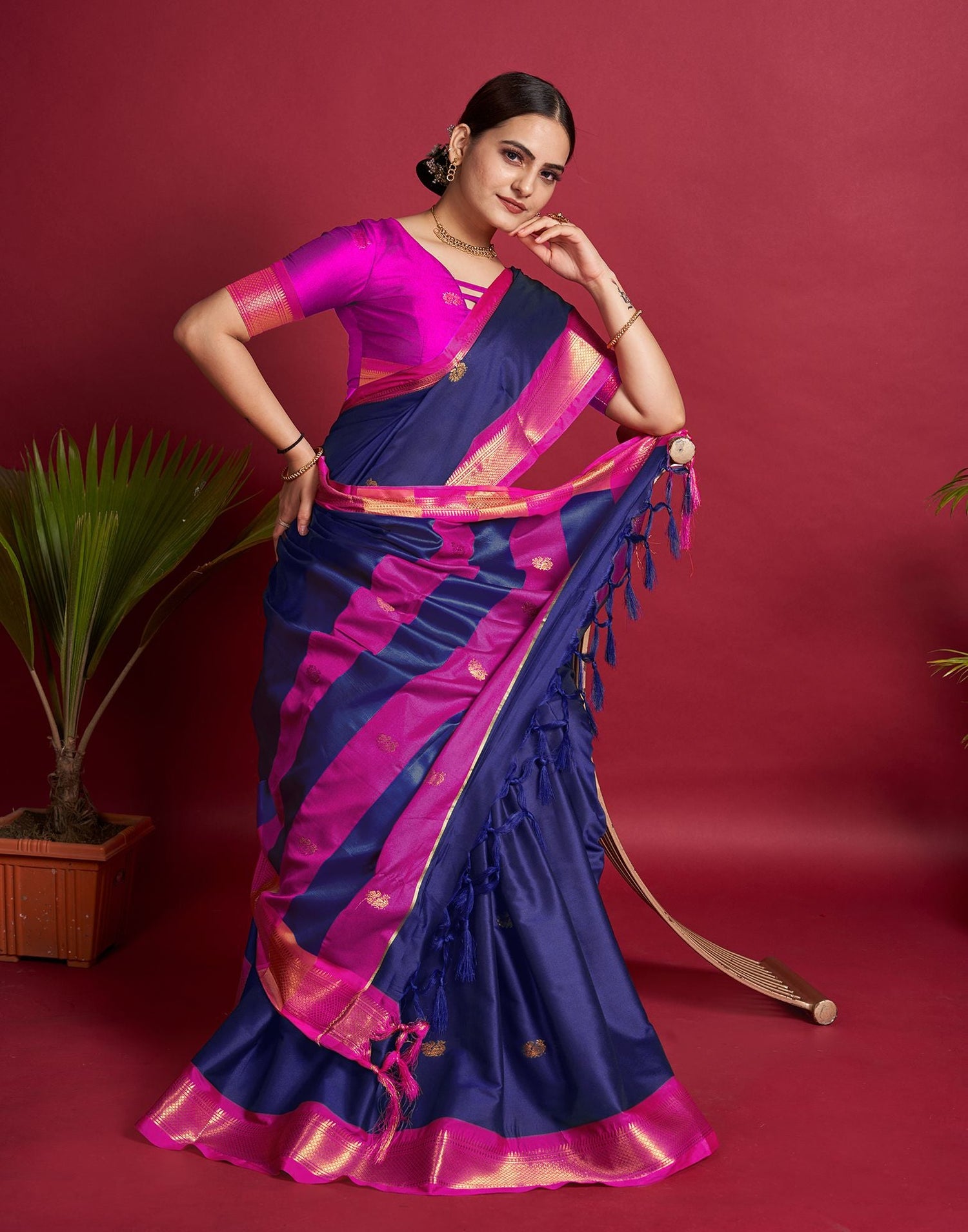 Dark Blue Jacquard Silk Saree