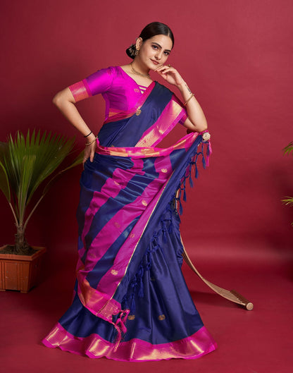 Dark Blue Jacquard Silk Saree