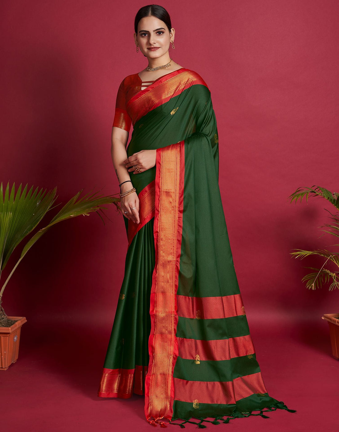 Dark Green Jacquard Silk Saree