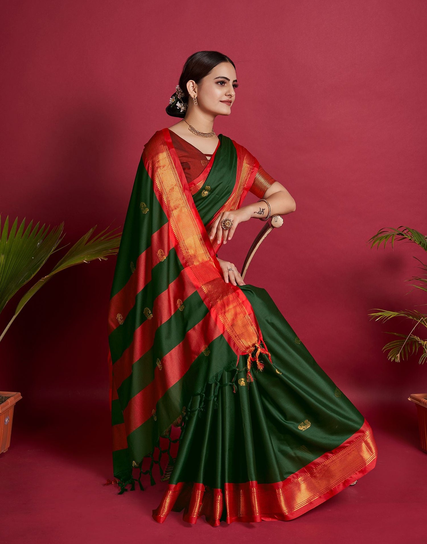 Dark Green Jacquard Silk Saree