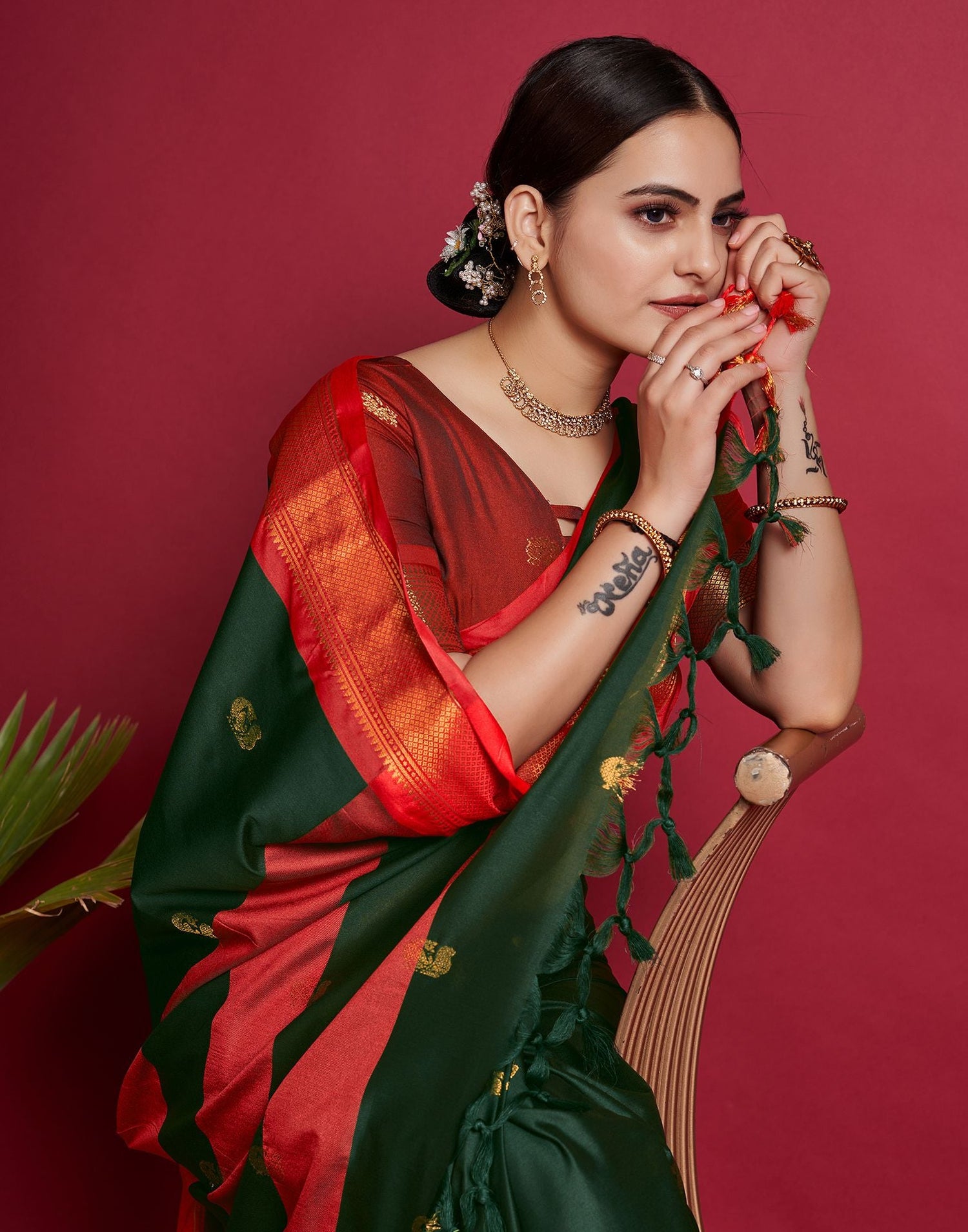 Dark Green Jacquard Silk Saree