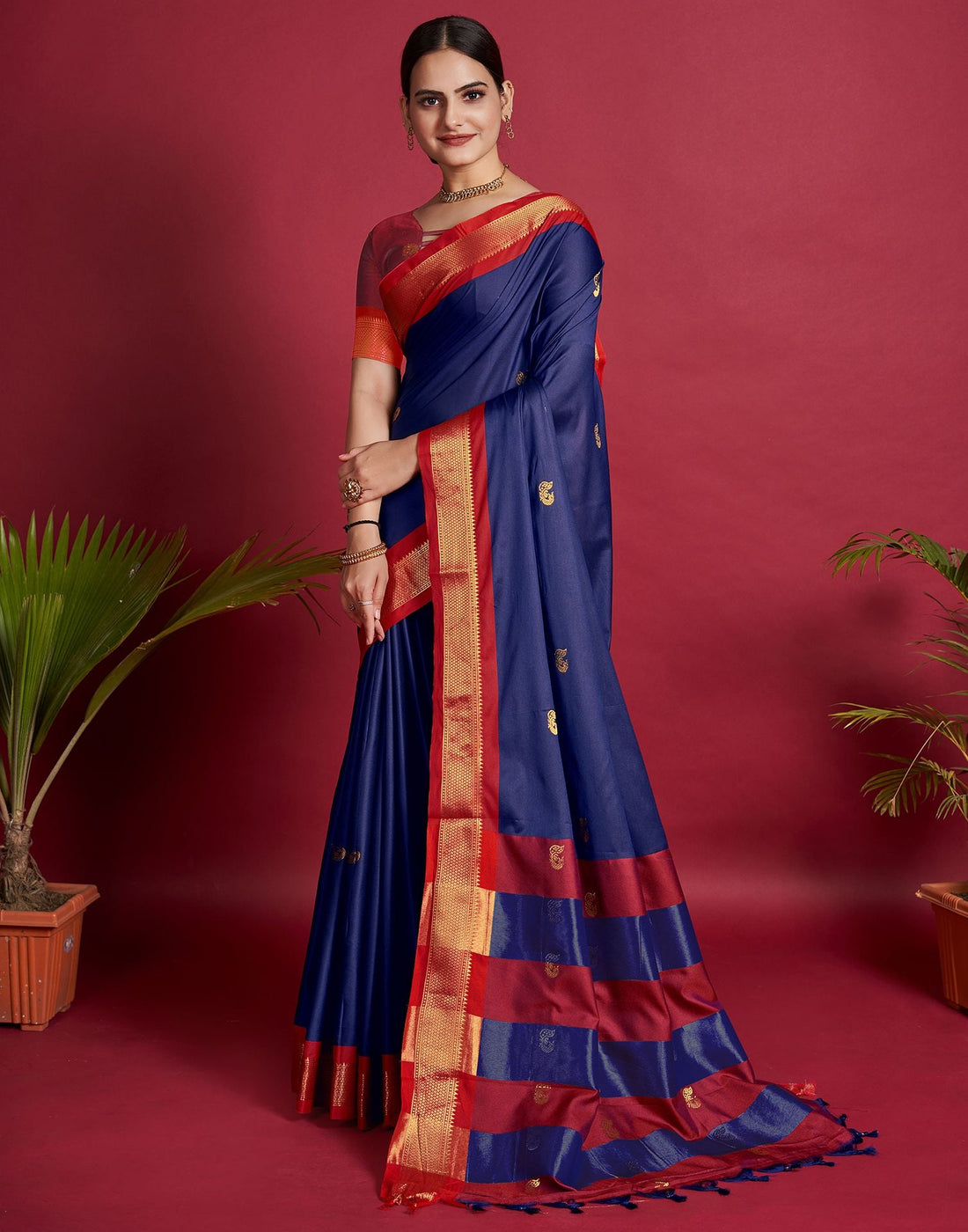 Dark Blue Jacquard Silk Saree